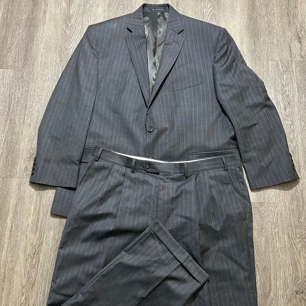 Lauren‎ Ralph Lauren Suit 44S Pants 38X29 Charcoal Grey Pinstripe Wool 2-Piece